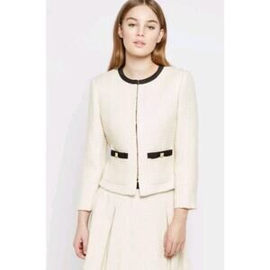 Ted Baker Daara Ivory Black Grosgrain Trim Boucle Jacket Size 2/med Lace Lined